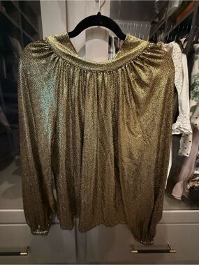 Current Air Anthropologie Gold Metallic Tie Neck Top NWT